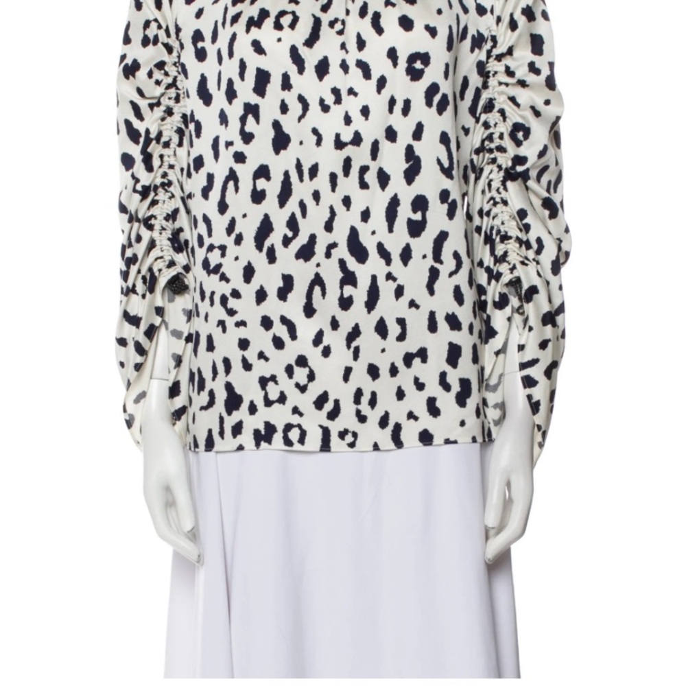 Leopard Print Ruched Sleeve Top.Silk